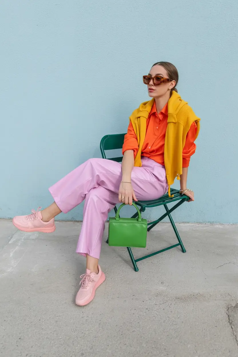 vibrant spring outfits for women over 30 2026+Color Clash Queen