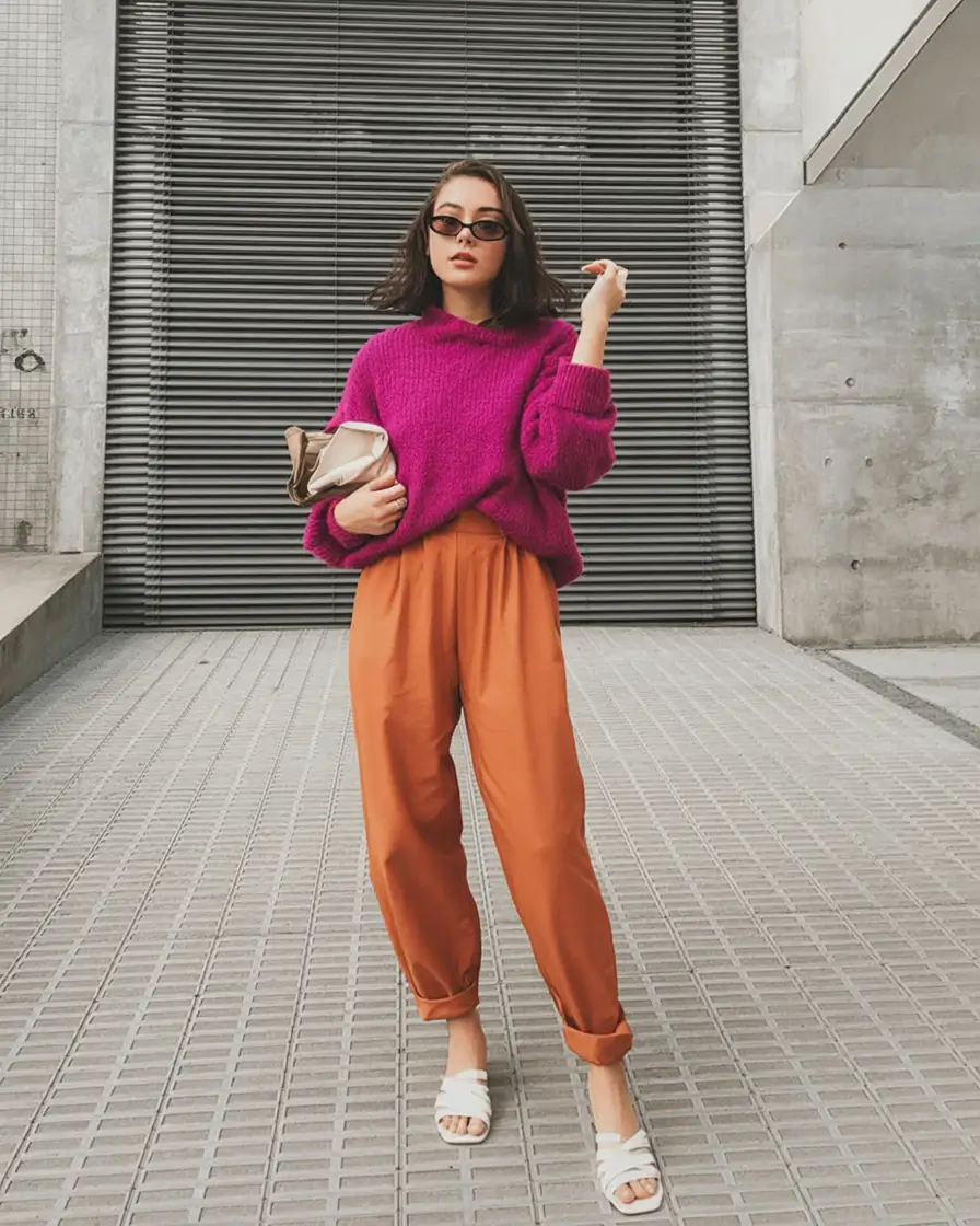 vibrant spring outfits for women over 30 2026+Fuchsia and Rust: The Power Pair