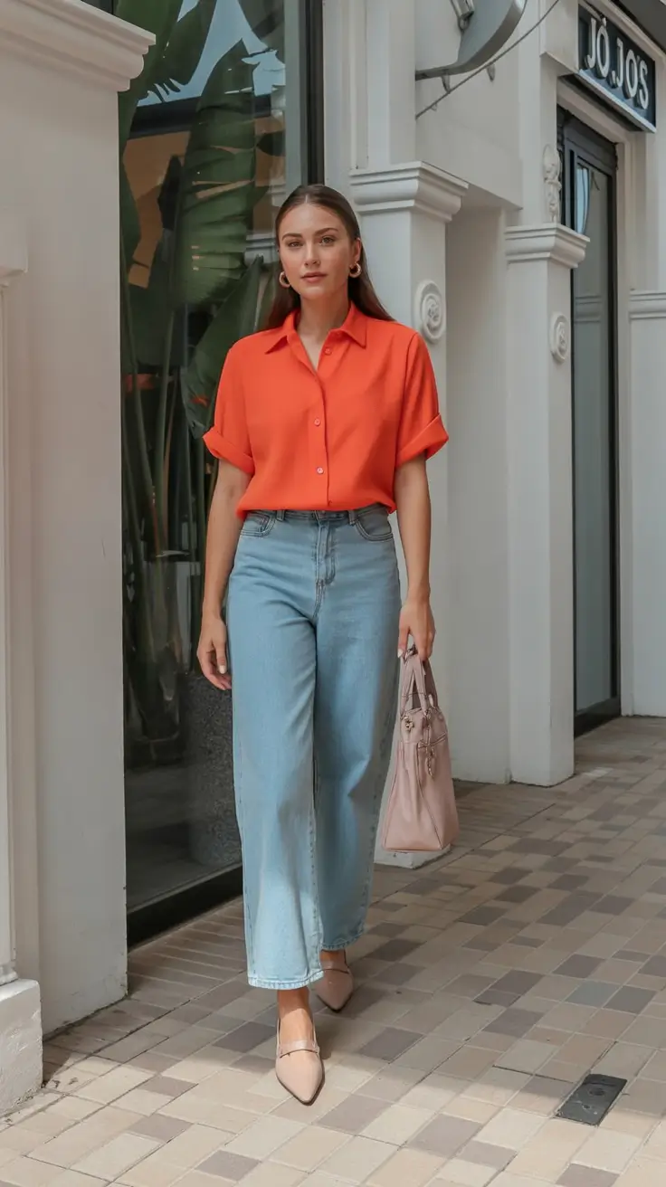 vibrant spring outfits for women over 30 2026+Everyday Orange & Denim