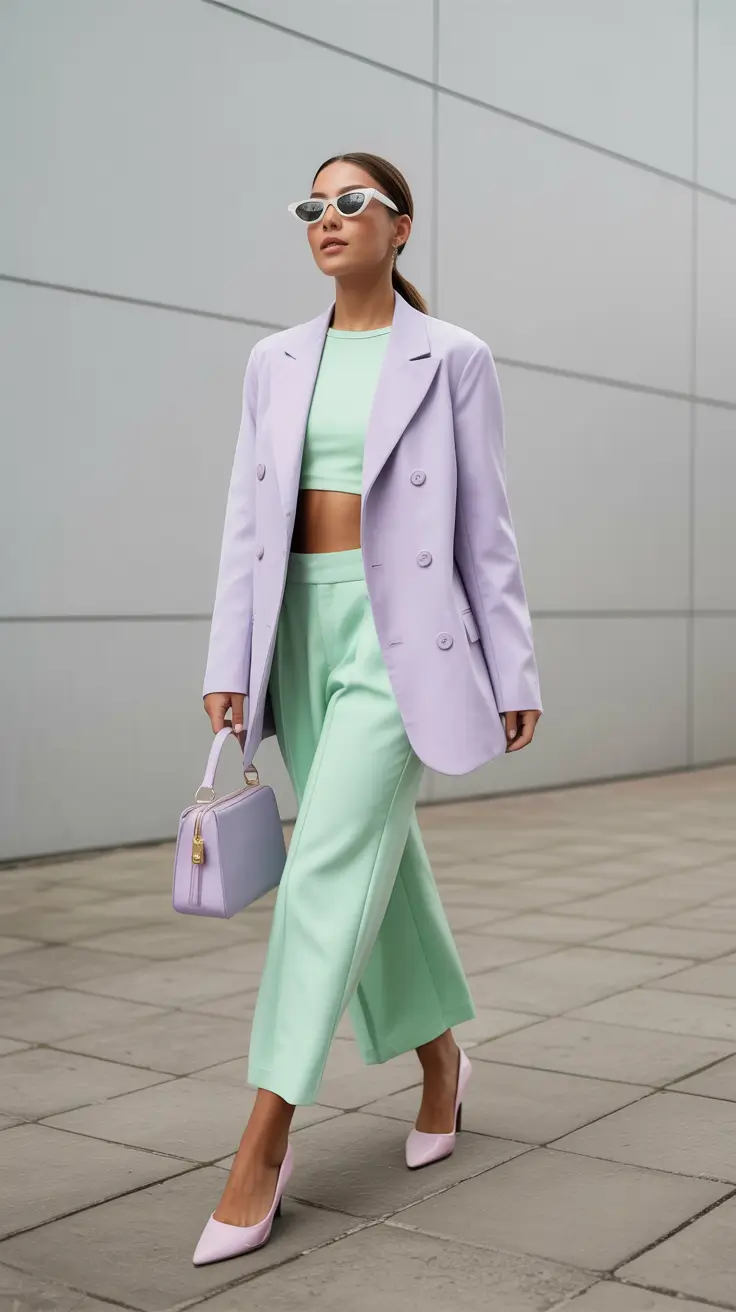 vibrant spring outfits for women over 30 2026+Modern Pastel Power Suit