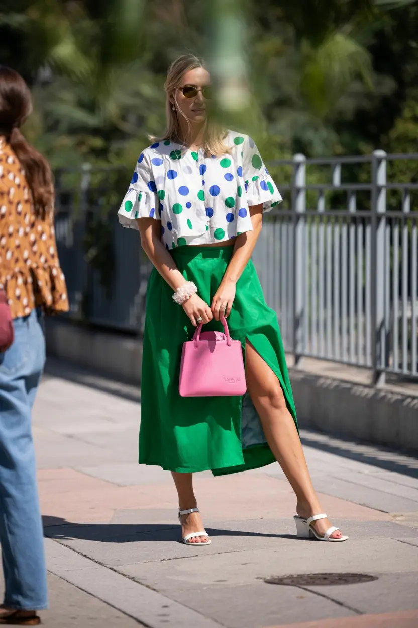 vibrant spring outfits for women over 30 2026+Playful Polka with a Pop