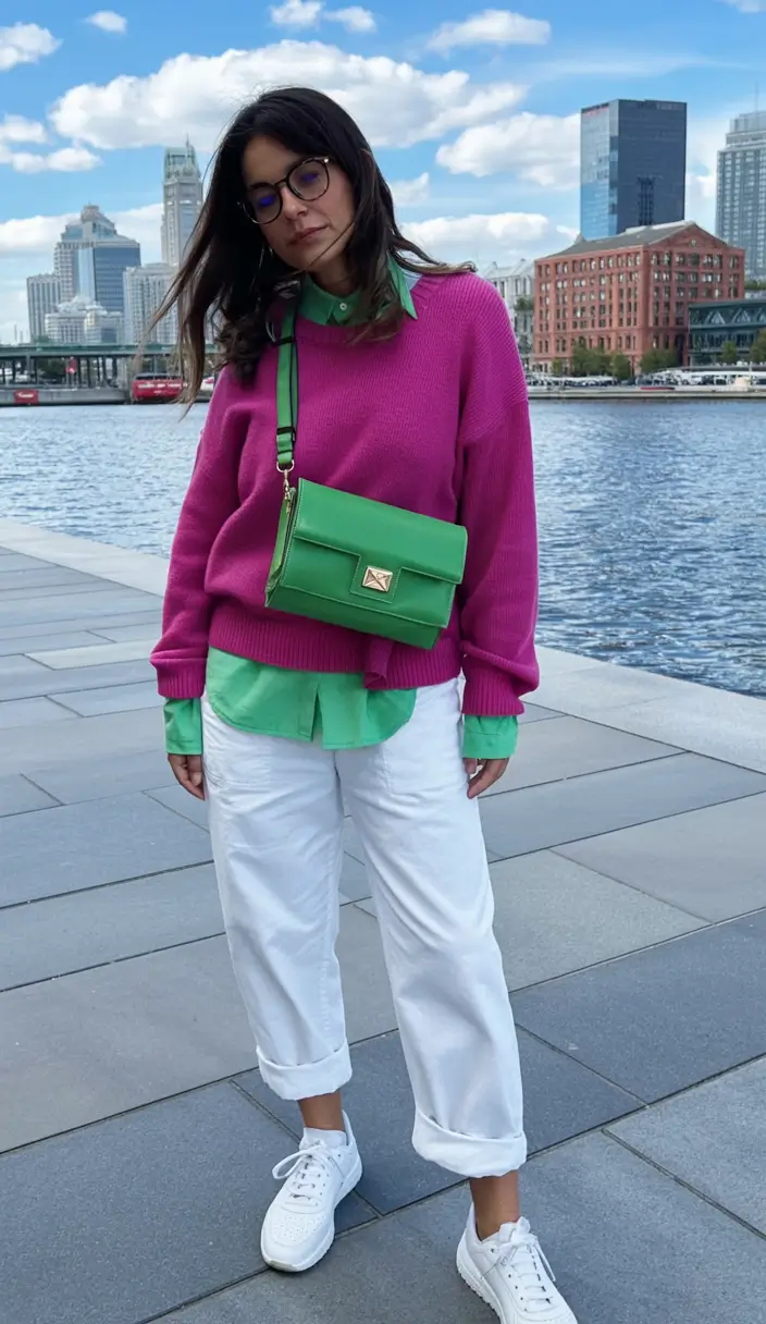 vibrant spring outfits for women over 30 2026+Bold Blocking on the Go