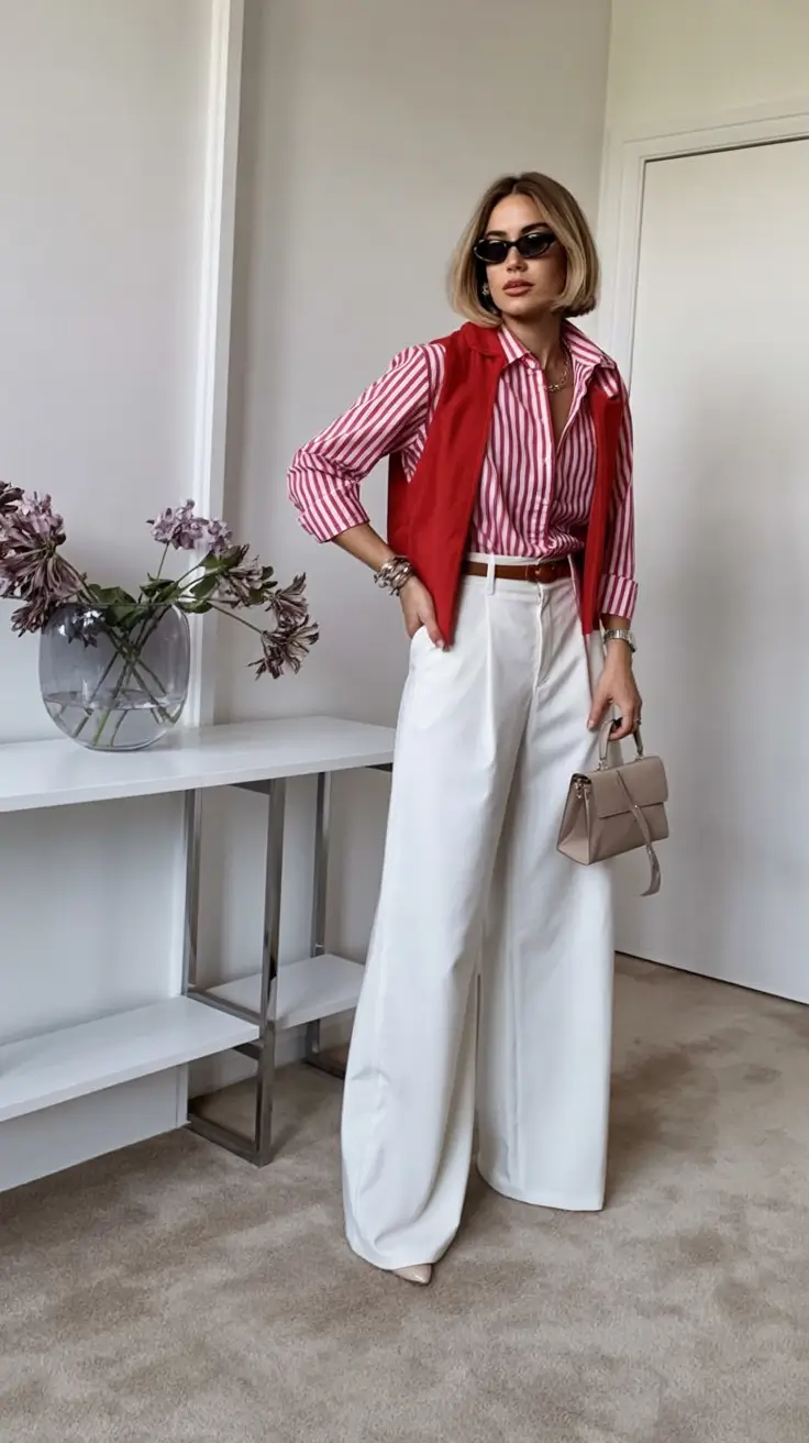 vibrant spring outfits for women over 30 2026+Power Stripes with a Polished Twist