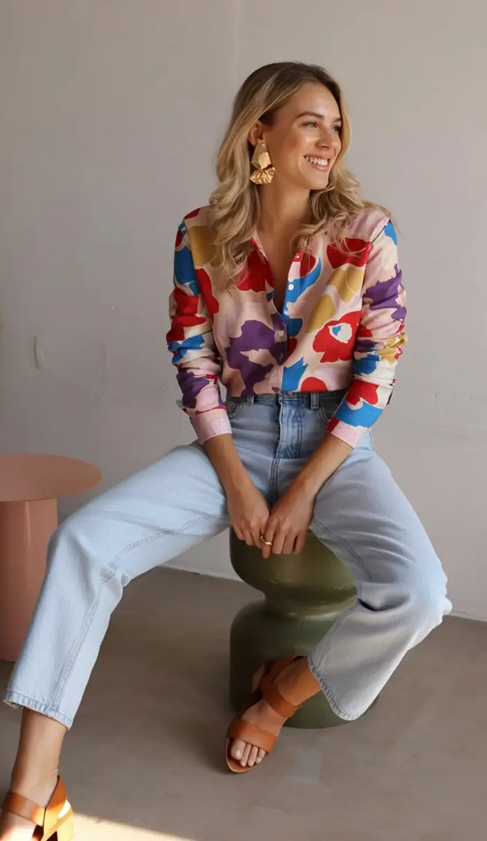 vibrant spring outfits for women over 30 2026+Pop-Art Prints and Easy Denim