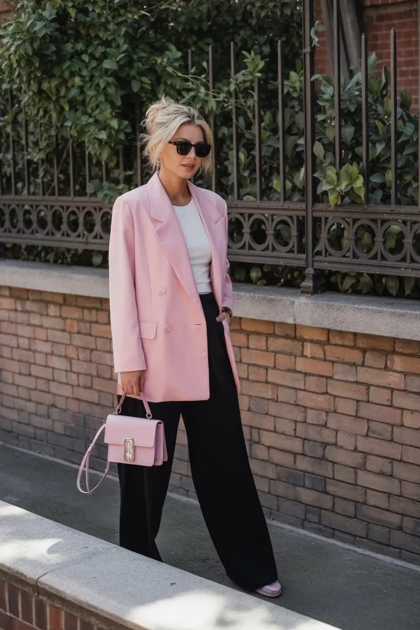 workwear spring blazer outfits 2026 High Contrast, Low Effort