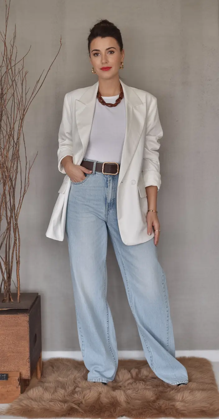 workwear spring blazer outfits 2026 Modern Retro in White and Denim