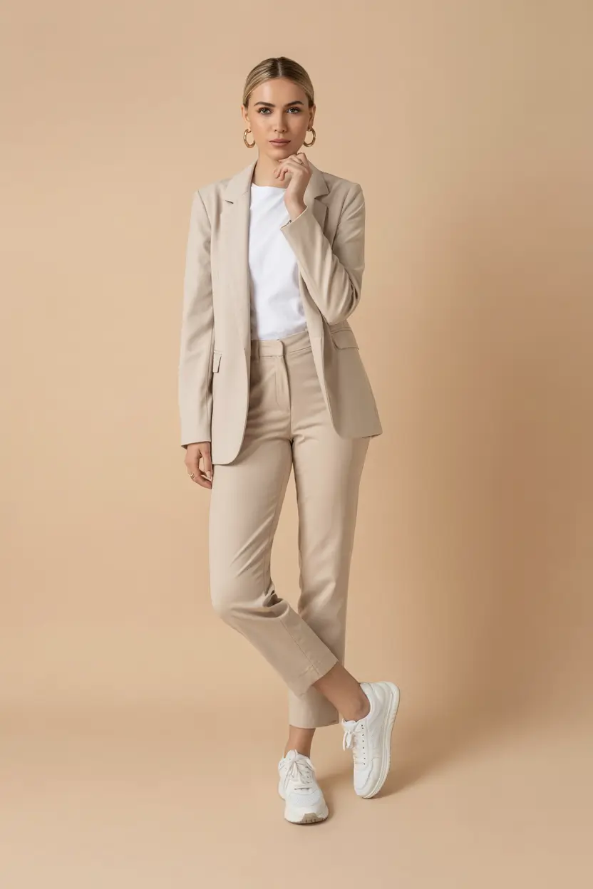 workwear spring blazer outfits 2026 Streamlined in Sand