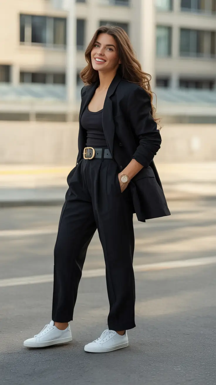 workwear spring blazer outfits 2026 Midnight Monochrome Mastery