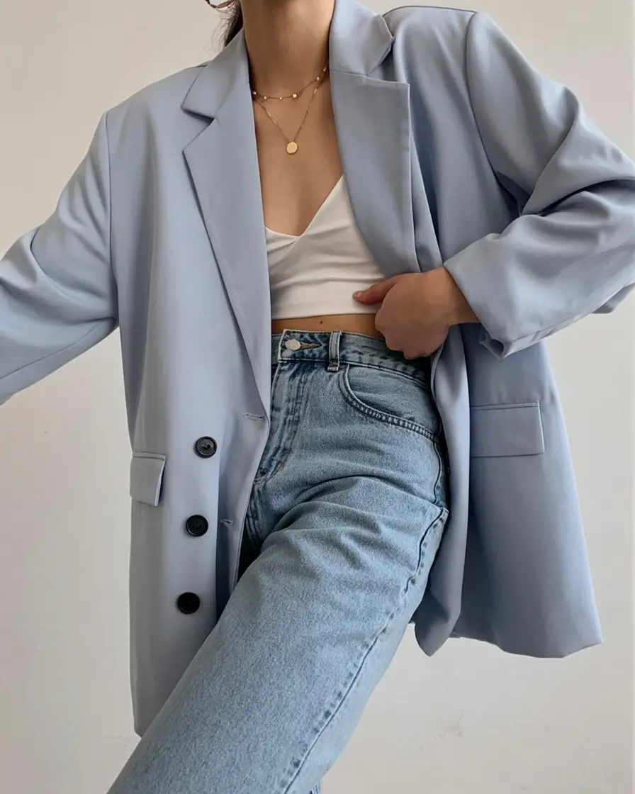 workwear spring blazer outfits 2026 Powder Blue With a Twist