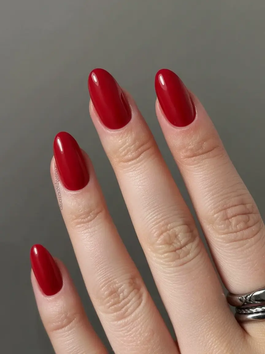 acrylic spring nails trends 2026 Deep Cherry Red With a Soft, Polished Shape