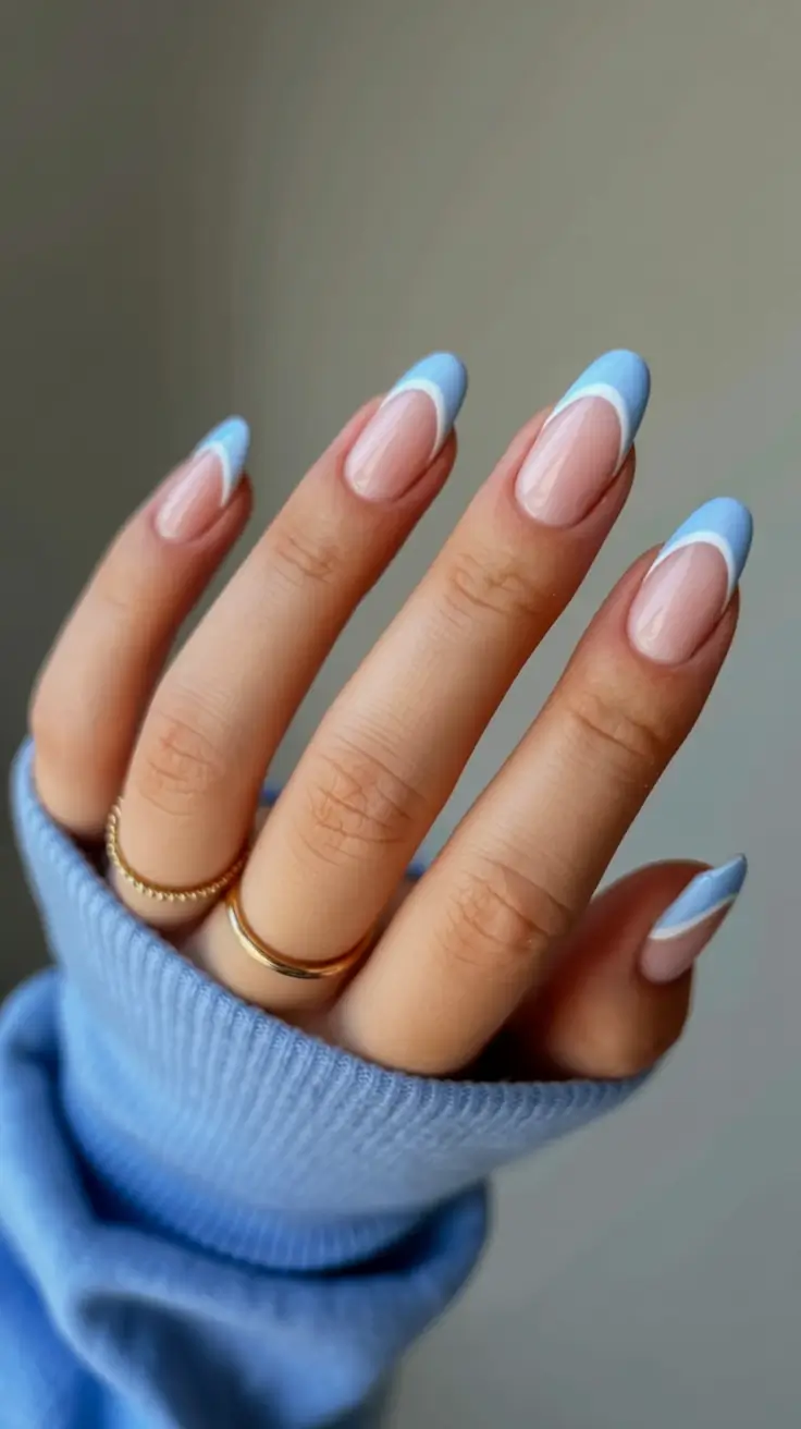 acrylic spring nails trends 2026 Sky-Blue French Curves for a Fresh Spring Twist
