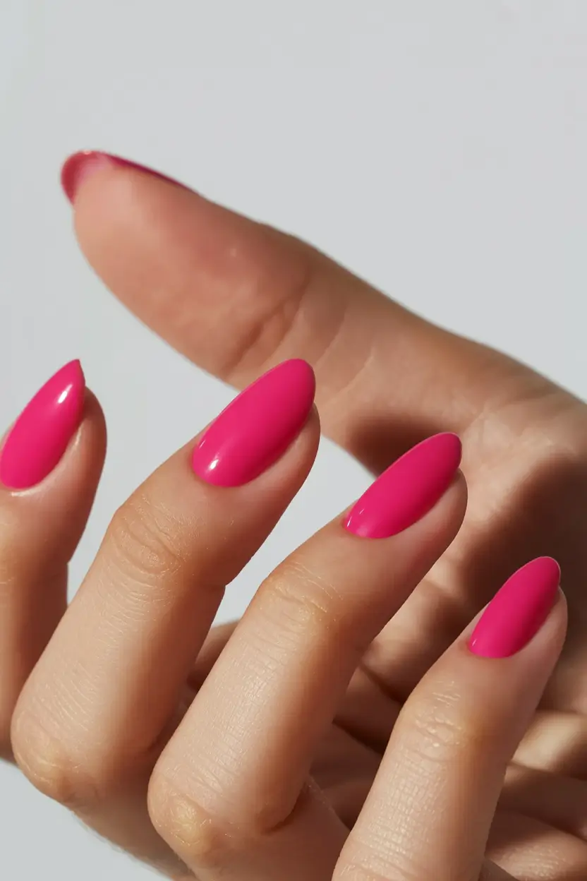 acrylic spring nails trends 2026 Hot Pink Almonds That Bring the Heat Into Spring