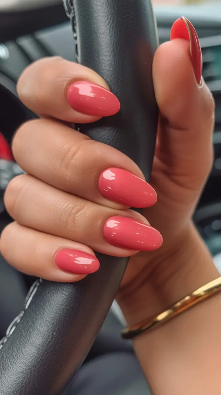 acrylic spring nails trends 2026 Coral Rose Gloss for a Warm Spring Lift