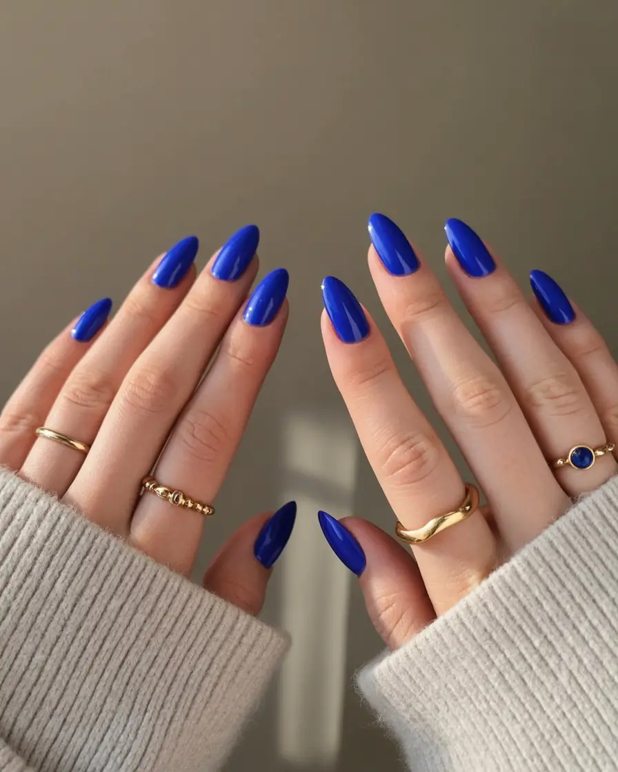 acrylic spring nails trends 2026 Electric Sapphire Blue for Bold Spring Energy
