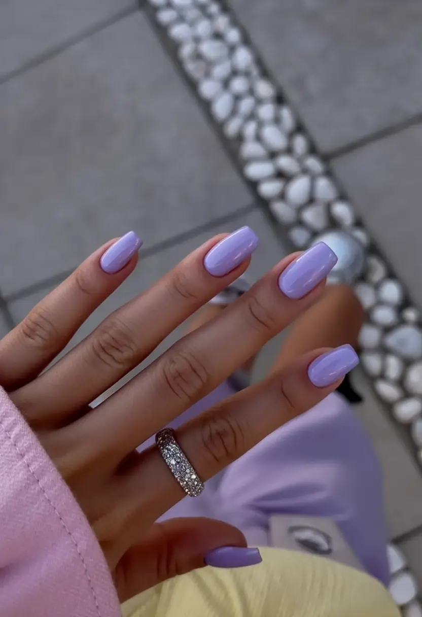 acrylic spring nails trends 2026 Lavender Gloss for the Soft-Glam Girl