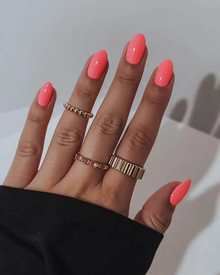 acrylic spring nails trends 2026 Neon Coral Confidence Boost