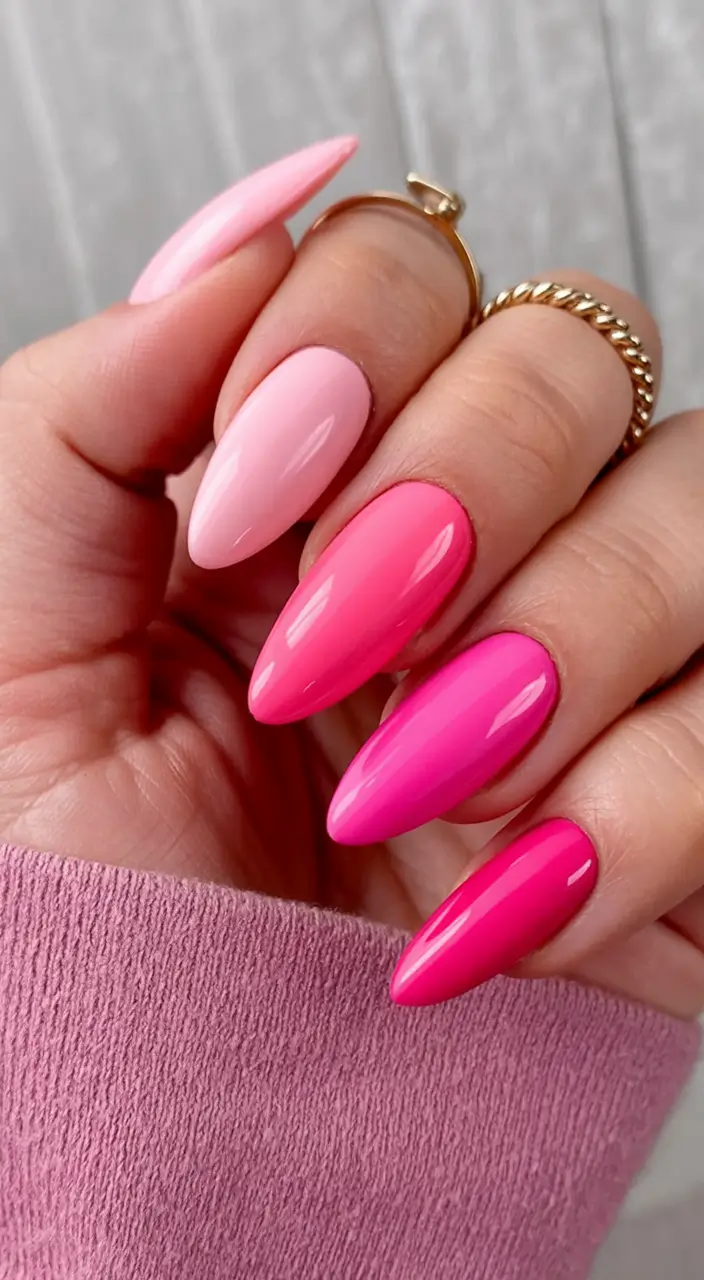 acrylic spring nails trends 2026 Gradient Pink Energy for the Bold Spring Lover