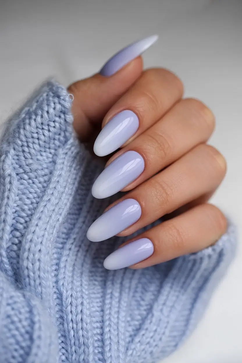 acrylic spring nails trends 2026 Lavender-to-White Ombré for a Serene Spring Aesthetic