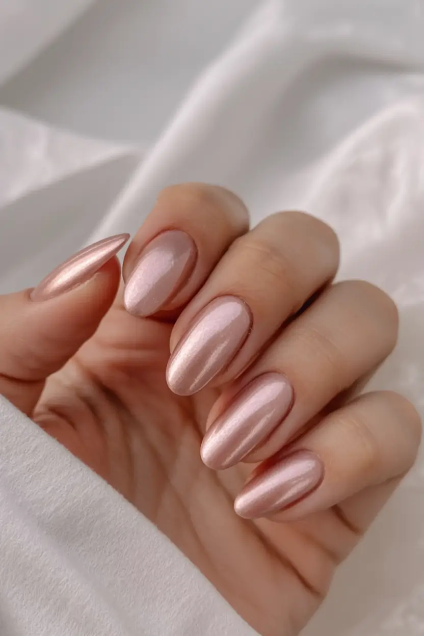 aesthetic spring almond nails 2026 Rose Chrome Almond Glow