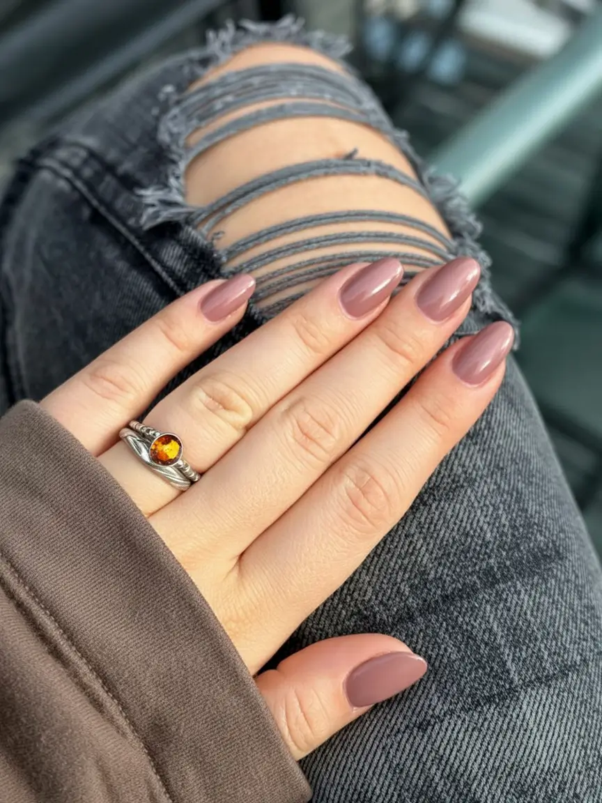 aesthetic spring almond nails 2026 Dusty Rose Minimal Almond