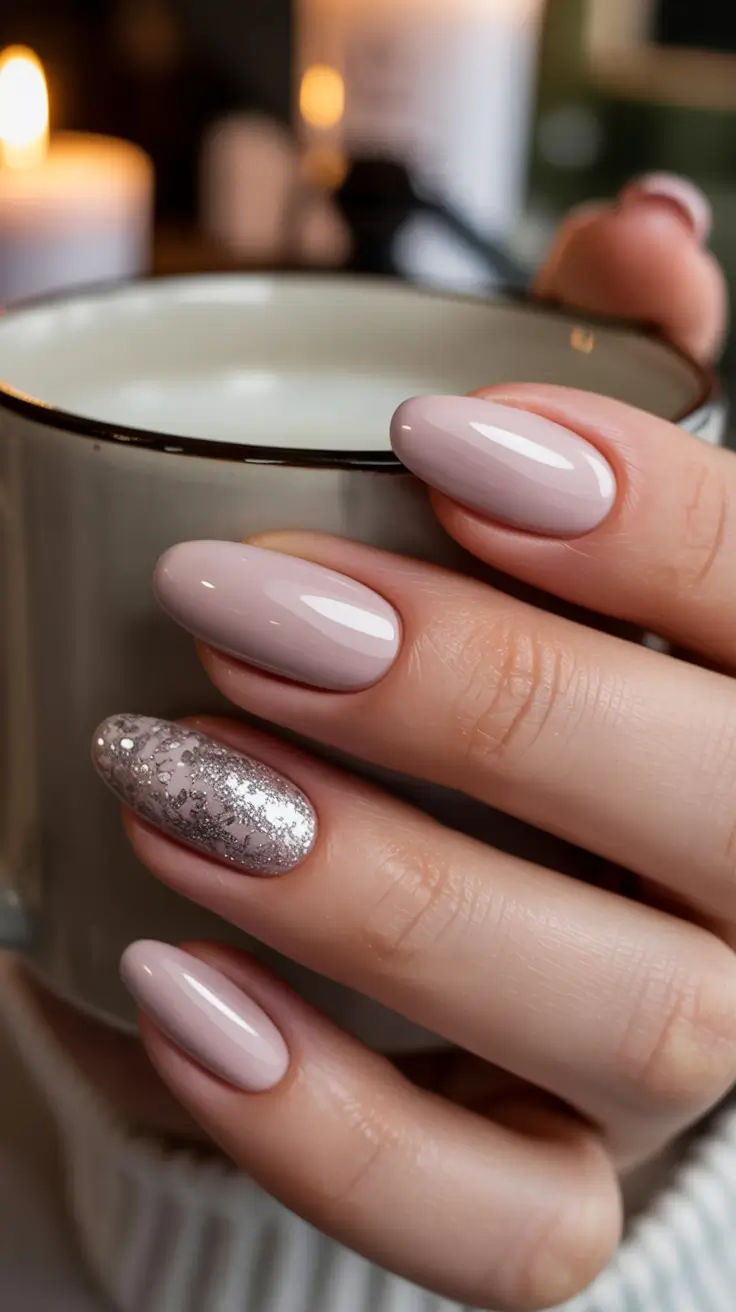 aesthetic spring almond nails 2026 Cozy Taupe with Silver Accent