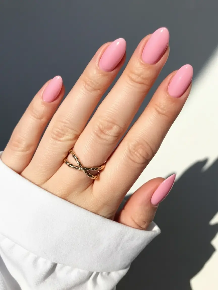 aesthetic spring almond nails 2026 Bubblegum Pink Shine