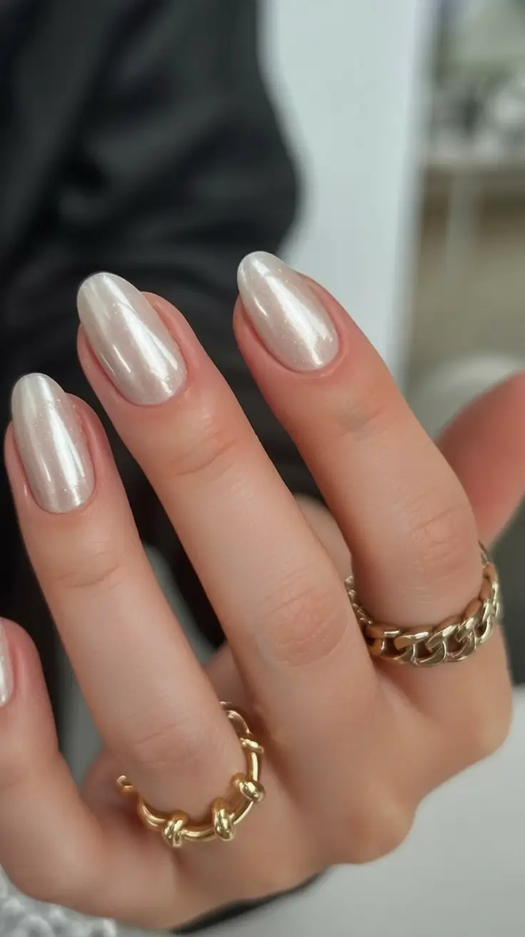 aesthetic spring almond nails 2026 Pearl Chrome Almond