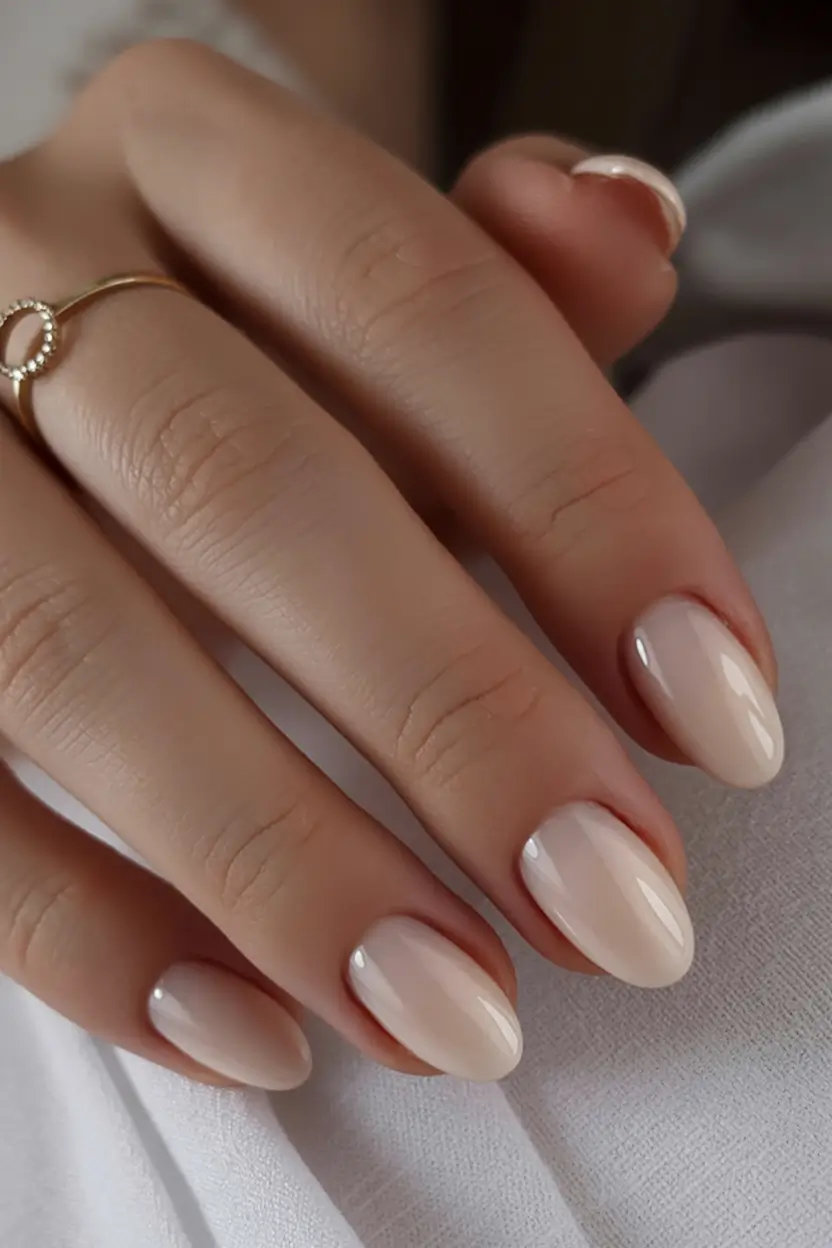 aesthetic spring almond nails 2026 Creamy Almond Nude Minimalism
