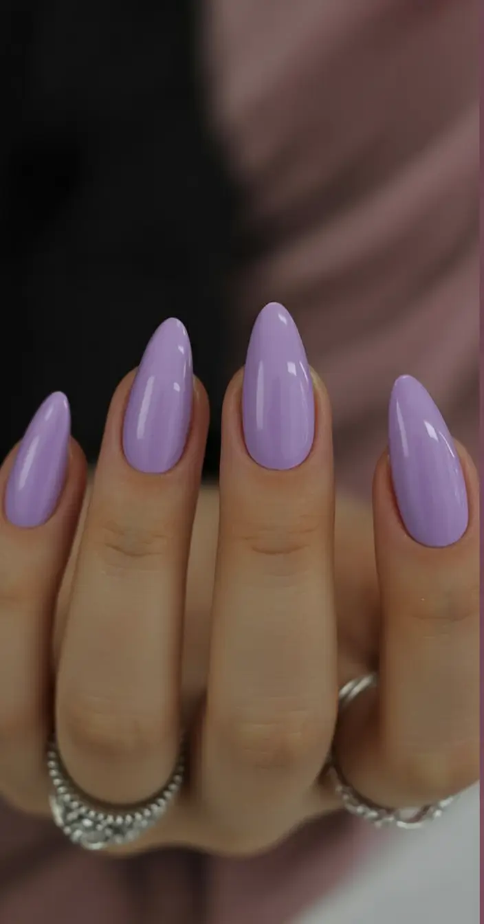 aesthetic spring almond nails 2026 Soft Violet Almond Minimalism