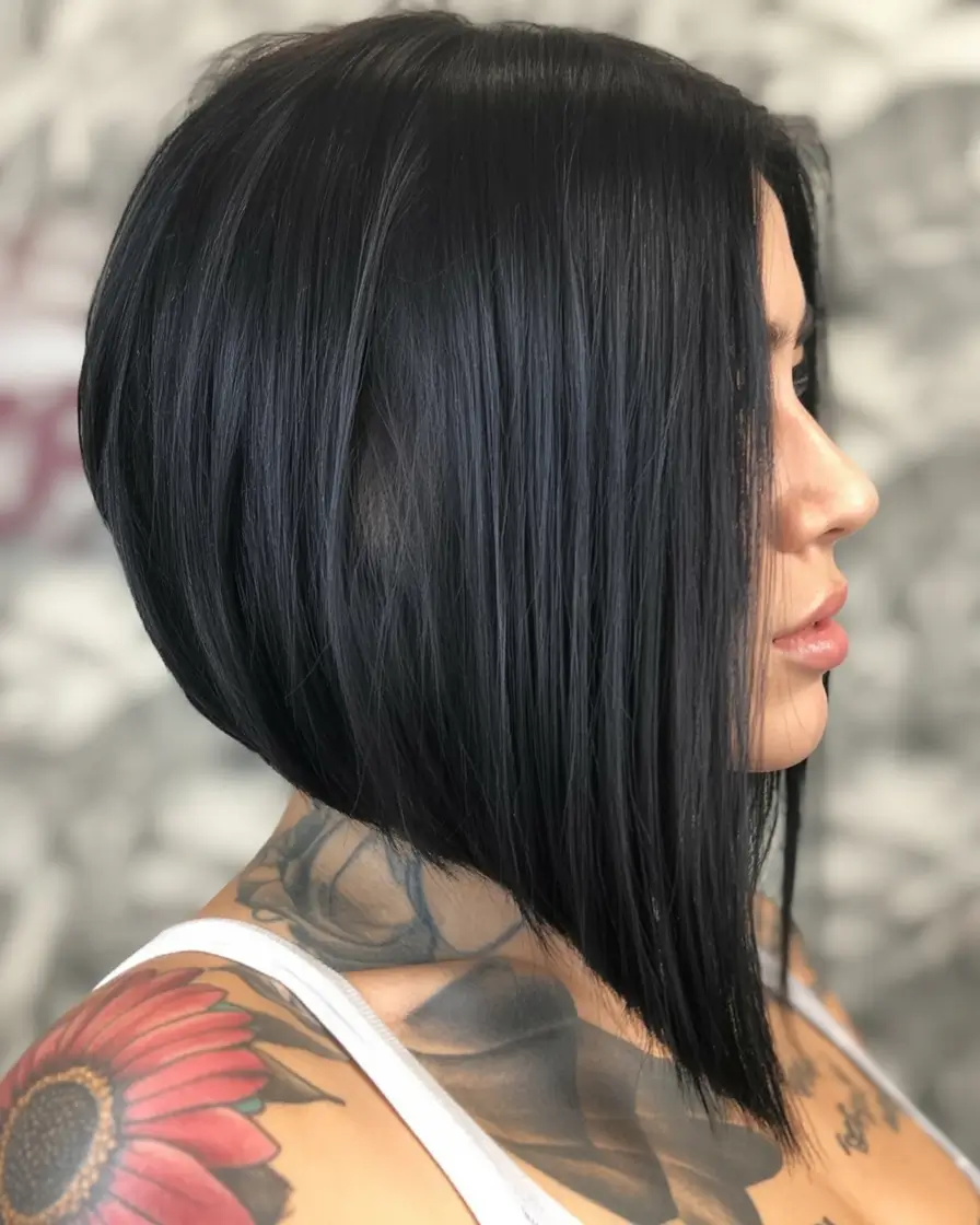 angled spring bob haircut ideas 2026 Jet-Black-Precision-Angle-with-Dramatic-Drop