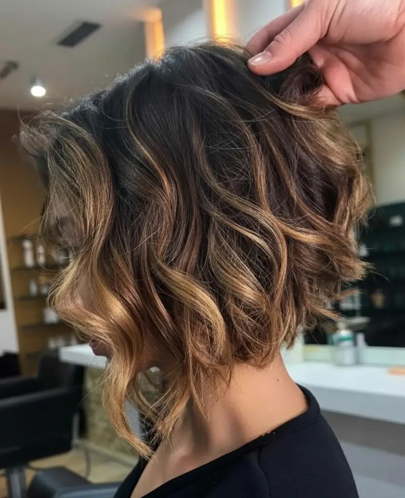 angled spring bob haircut ideas 2026 Curled-Caramel-Angle-with-Lively-Dimension