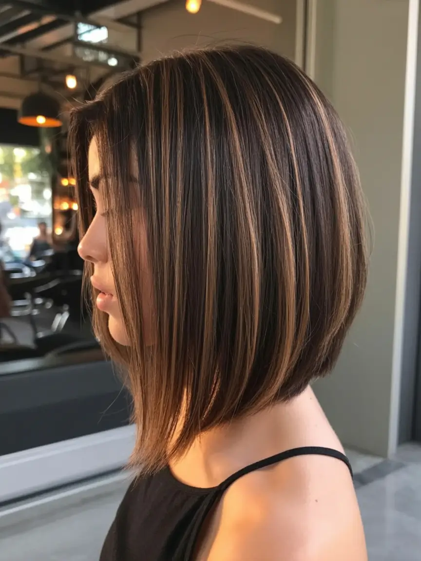 angled spring bob haircut ideas 2026 Warm-Bronze-Angled-Length-with-Vertical-Ribbon-Highlights