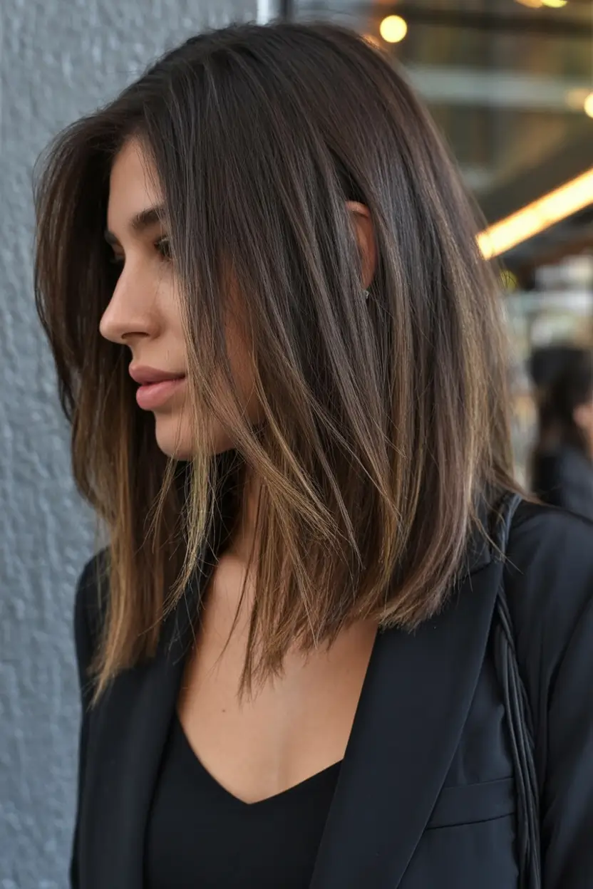 angled spring bob haircut ideas 2026 Caramel-Edged-Long-Bob-with-a-Refined-Forward-Angle