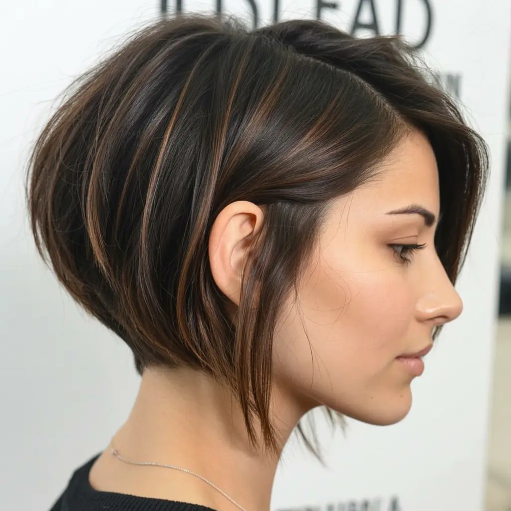 angled spring bob haircut ideas 2026 Textured-Chestnut-Bob-with-Highlighted-Depth