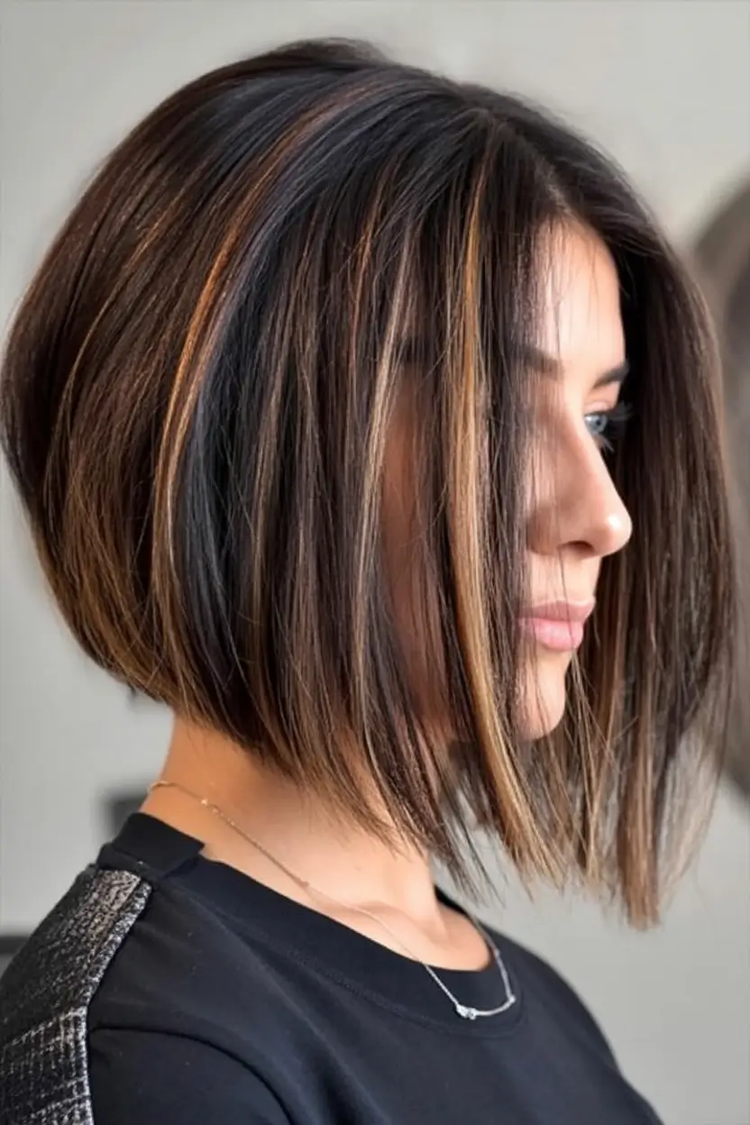angled spring bob haircut ideas 2026 Espresso-Bob-with-Caramel-Ribbon-Highlights