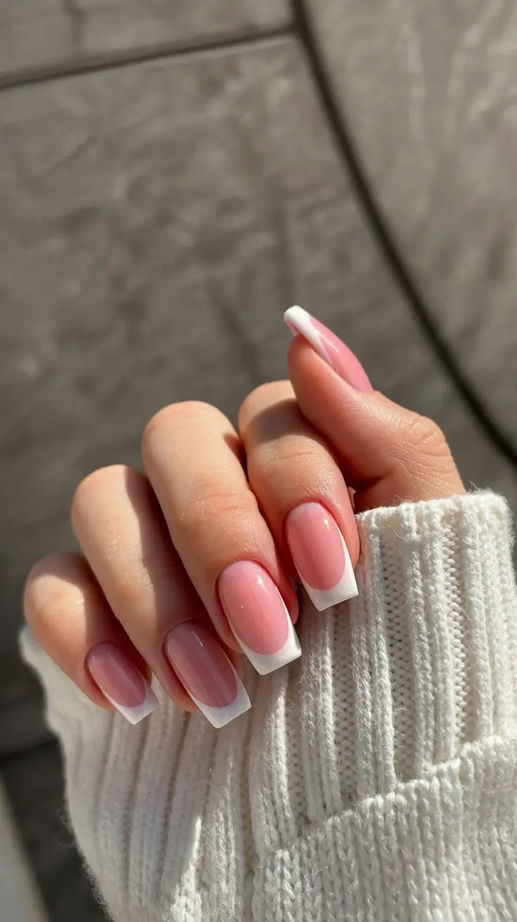 awesome spring french tip nails 2026 Square French Tips With a Soft Pink Base and Clean Edges