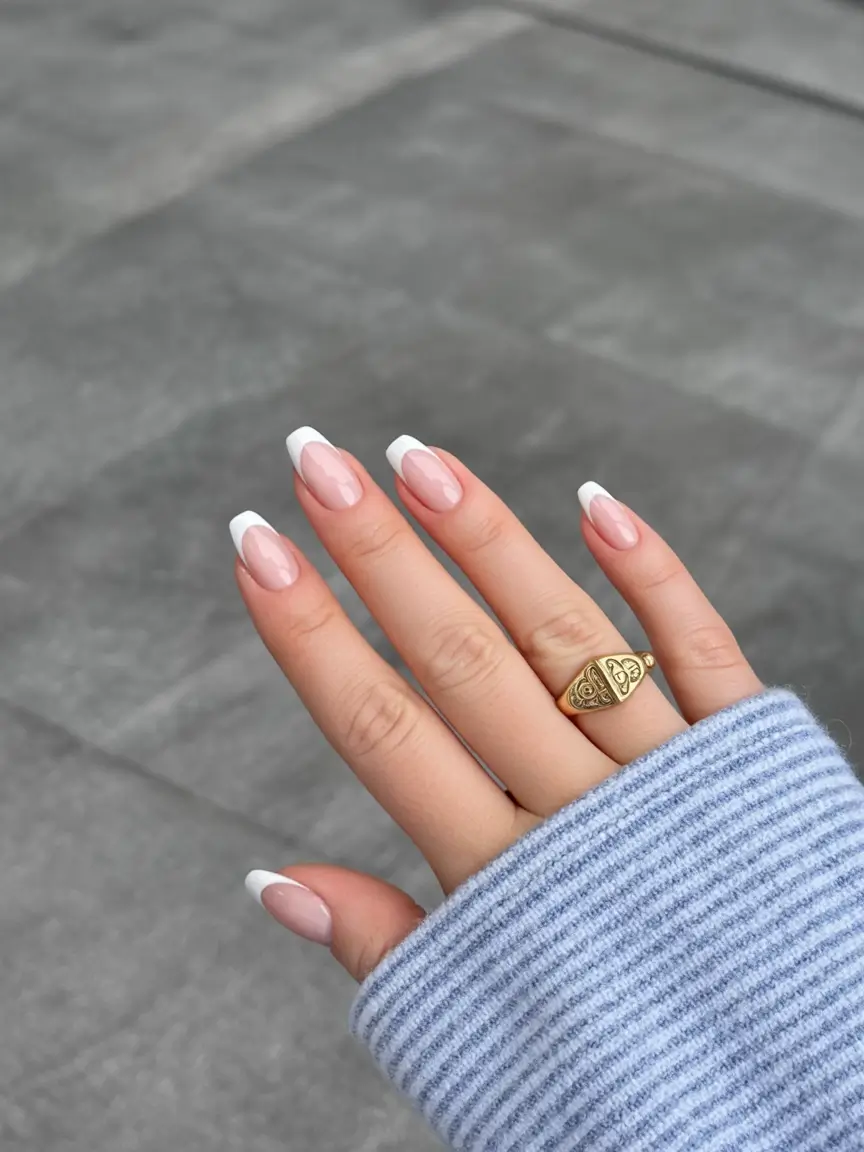 awesome spring french tip nails 2026 Medium-Length Square French Tips for Everyday Freshness