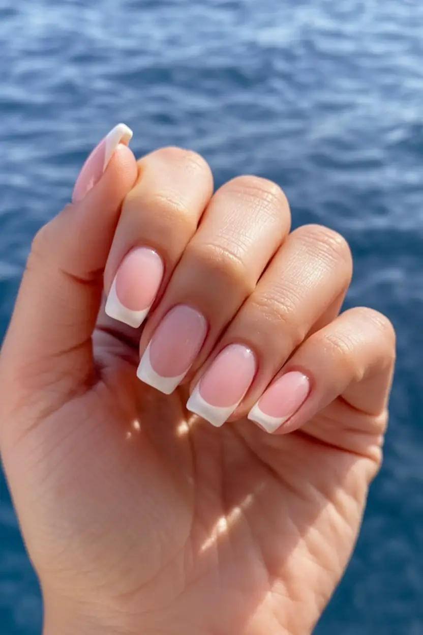 awesome spring french tip nails 2026 Seaside Square French Tips With a Soft Glow