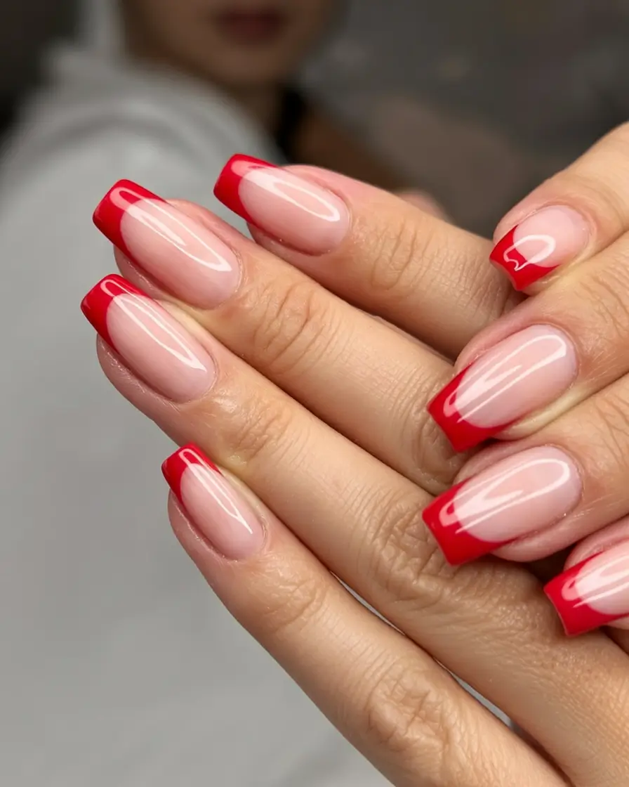 awesome spring french tip nails 2026 Bold Red French Tips With a Sleek Spring Edge