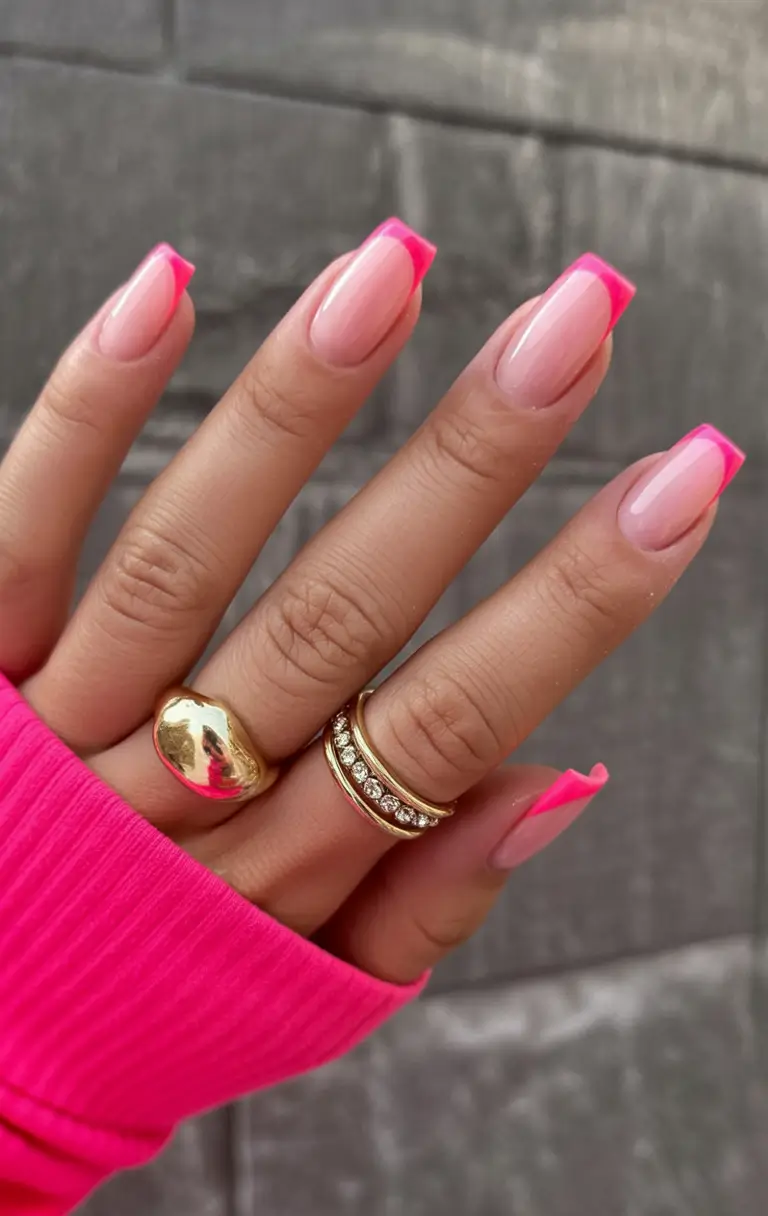 awesome spring french tip nails 2026 Vibrant Hot-Pink French Tips for a Bold Spring Moment