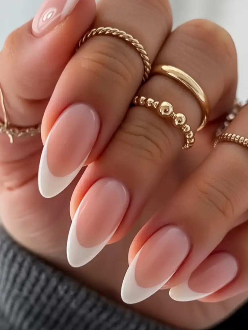 awesome spring french tip nails 2026 Classic Almond French Tips with Soft, Sculpted Elegance