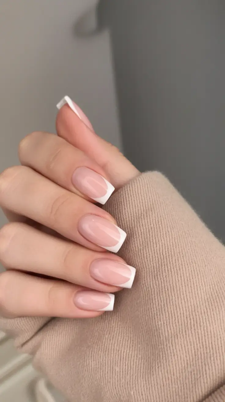 awesome spring french tip nails 2026 Soft Square French Tips with a Milky Pink Glow