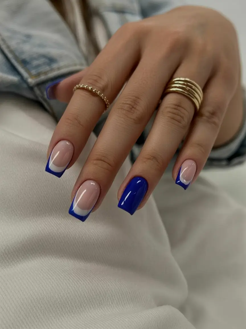 awesome spring french tip nails 2026 Royal Blue French Tips for a Striking Spring Statement