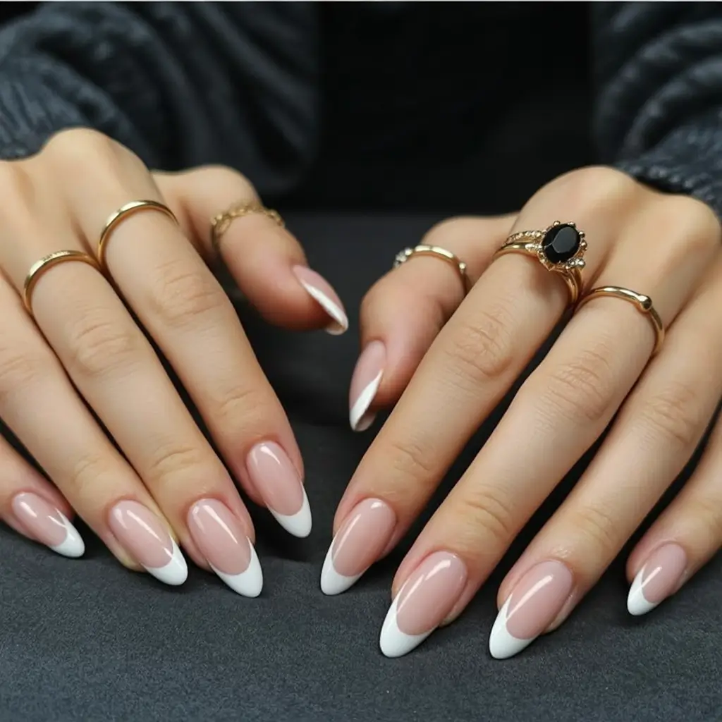 awesome spring french tip nails 2026 Almond French With Softly Curved White Tips