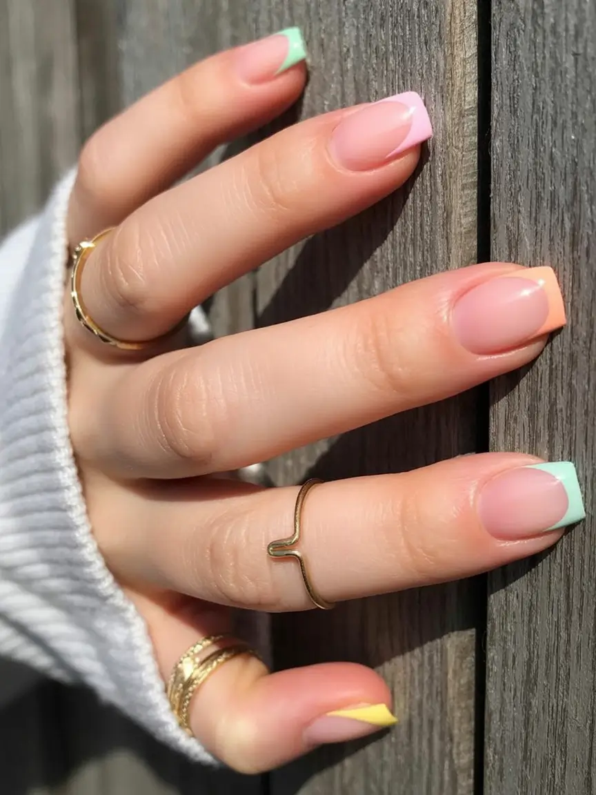awesome spring french tip nails 2026 Pastel Rainbow Tips for a Soft Spring Moodboard
