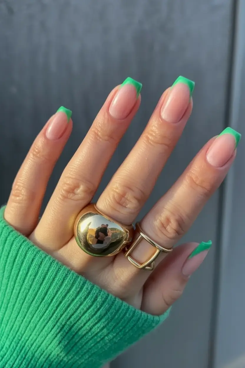 awesome spring french tip nails 2026 Vibrant Green French Tips for a Playful Spring Twist