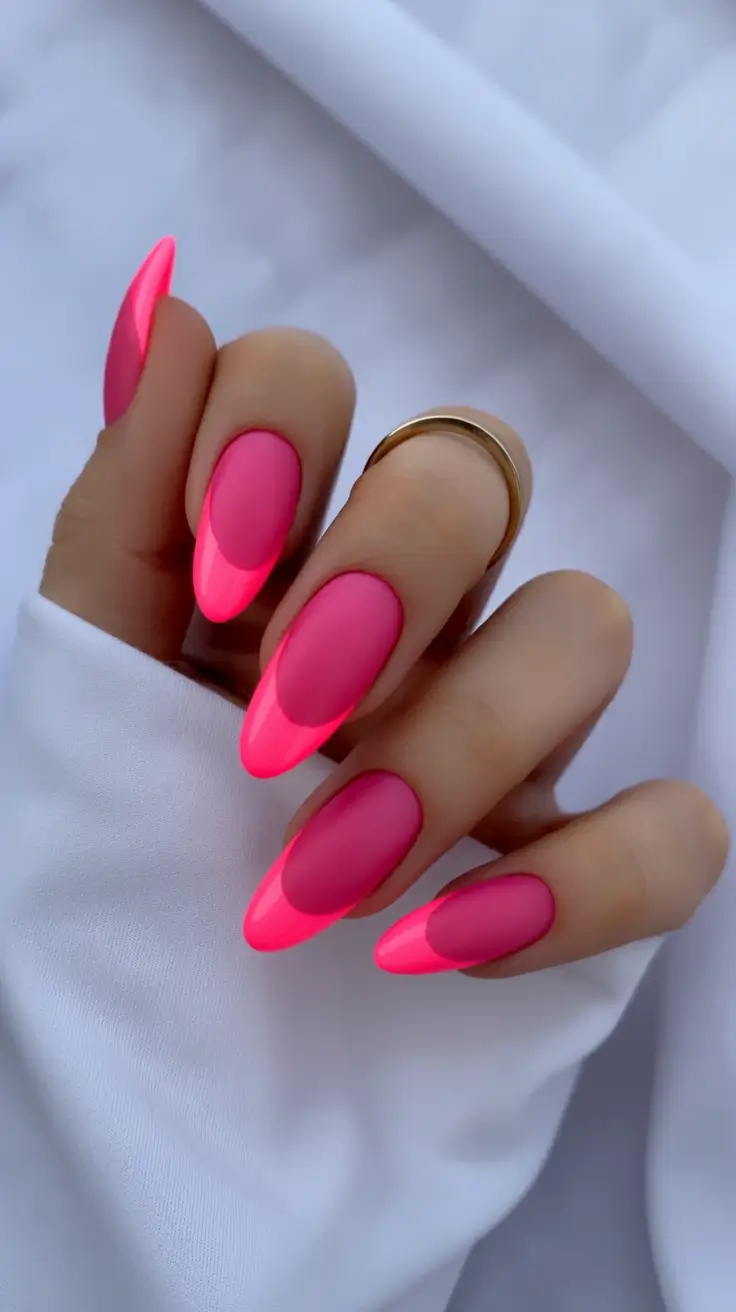 beautiful colorful spring nails 2026 Neon French Drama