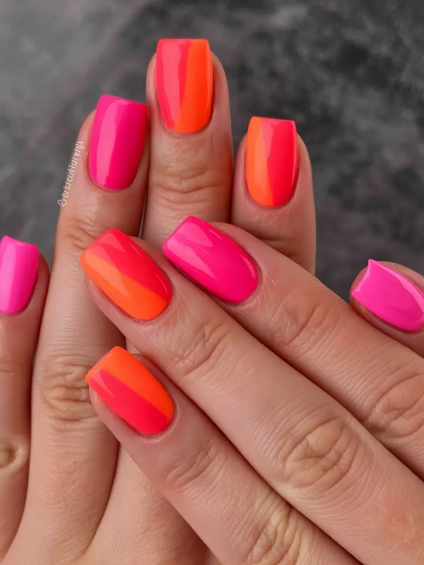 beautiful colorful spring nails 2026 Juicy Neon Fade