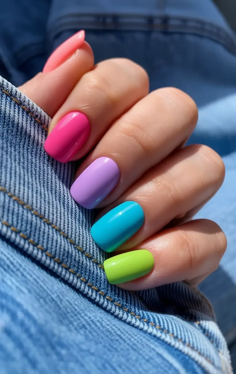 beautiful colorful spring nails 2026 Color Pop Denim Days
