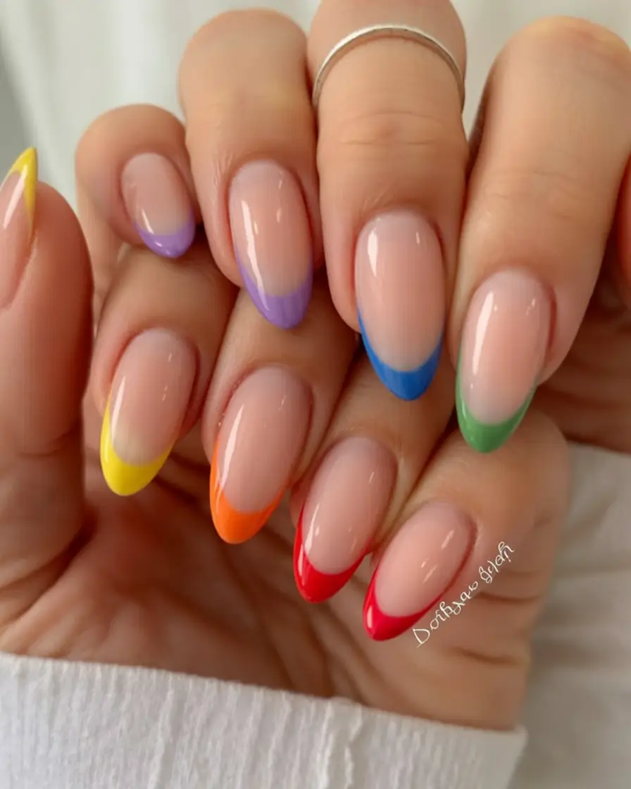 beautiful colorful spring nails 2026 Rainbow Edge Tips